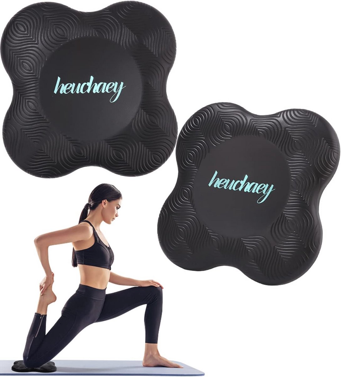 Yoga mat met kniebeschermers en elleboogbeschermers set - anti-slip, slijtvast, 20x20 cm zwart voor yoga en pilates