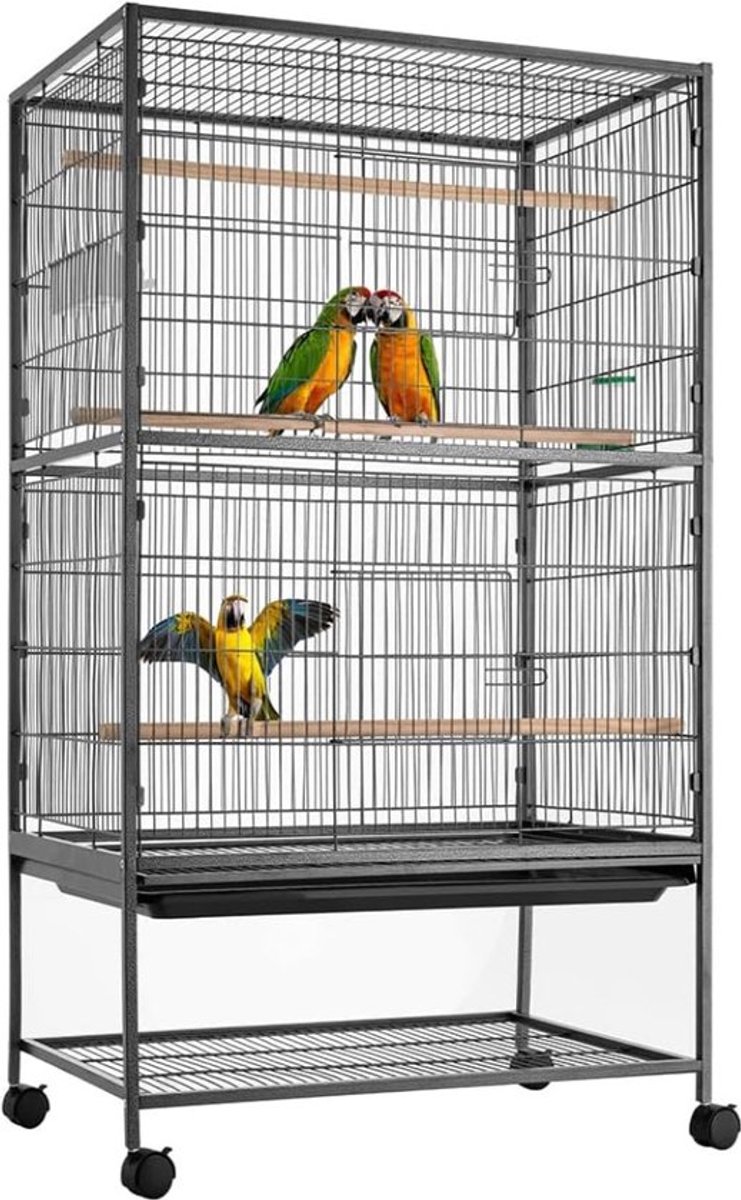 Thuys – Papegaaienkooi – Grote Vogelkooi – Voor Binnen – Voliere – 64 Inch – Hoogwaardige Coating – Inclusief Accessoires – Zwart