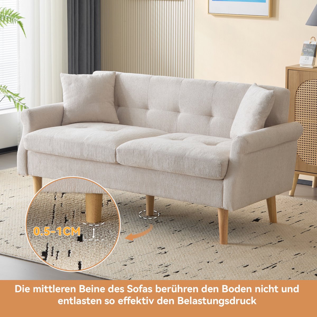 Yaheetech Kleine sofa mini gestoffeerde bank met 2 lendenkussens loveseat zitting 96 × 51 cm voor loft/appartement/speelkamer, donkergrijs