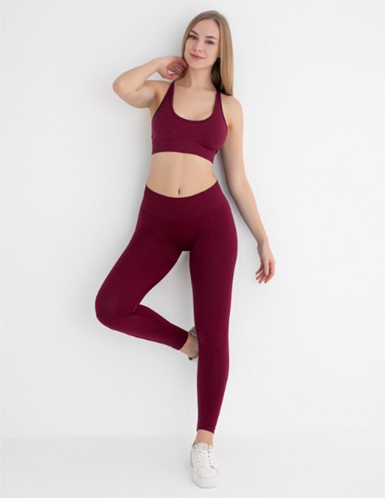 Dames Sportlegging - Sportkbroek - Shape & Liftend Effect - Push up - Squatproof - High waist - Bordeaux - Maat M/L — afbeelding 4