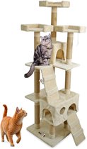 Bol.com MaxxPet Krabpaal - Kattenspeeltuig- Krabton - Kattenhuis -2 knuffelhuisjes -Meerdere niveaus - 50x50x170 cm - Beige aanbieding