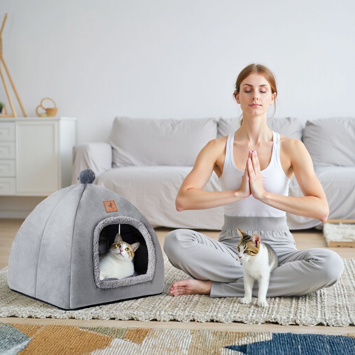 NovaWare Kattenmand - 2-in-1 Kattenbed - Kattenhuis - Poezenmand - Dierenmand - 40.5x40.5x40.5 cm – foto 6