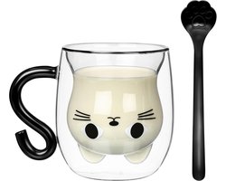 Belle Vous Cat Glass Coffee Mug - Insulated Borosilicate Espresso Cup - Clear Glass Cup with Handle for Latte, Cappuccino & Iced Coffee - Double-Walled Tea Cup Belle Vous Cat Glass Coffee Mug - Insulated Borosilicate Espresso Cup - Clear Glass Cup with Handle for Latte, Cappuccino & Iced Coffee - Double-Walled Tea Cup