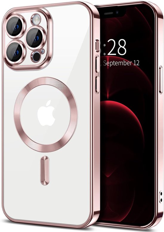 Backcover hoesje Geschikt voor: iPhone 13 met geïntegreerde Camera lens bescherming [magnetische hoes] compatibel met MagSafe Dames Heren - Roze