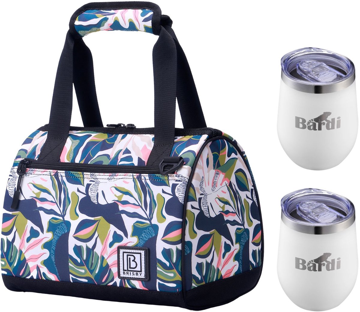 Brisby 10L Koeltas Botanic Garden + Thermosbeker Set Wit – Voor vrouwen die altijd onderweg zijn