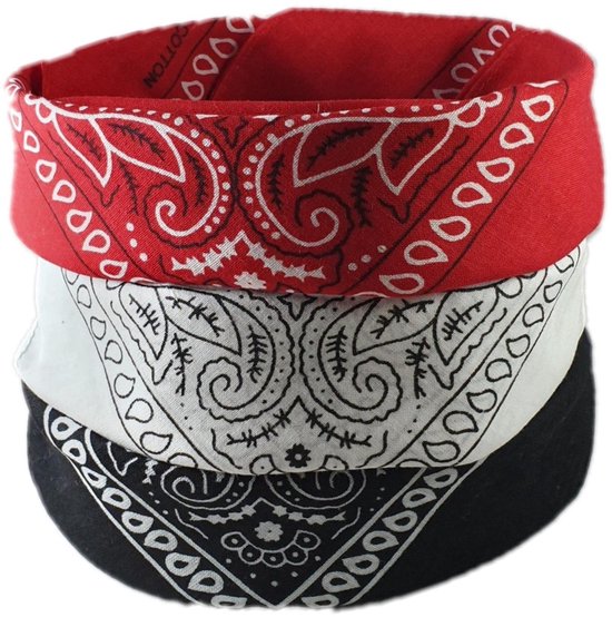 Fako Fashion - 3-Pack Paisley Bandana - Boeren Zakdoek - Hoofdband - Classic Paisley - Zwart