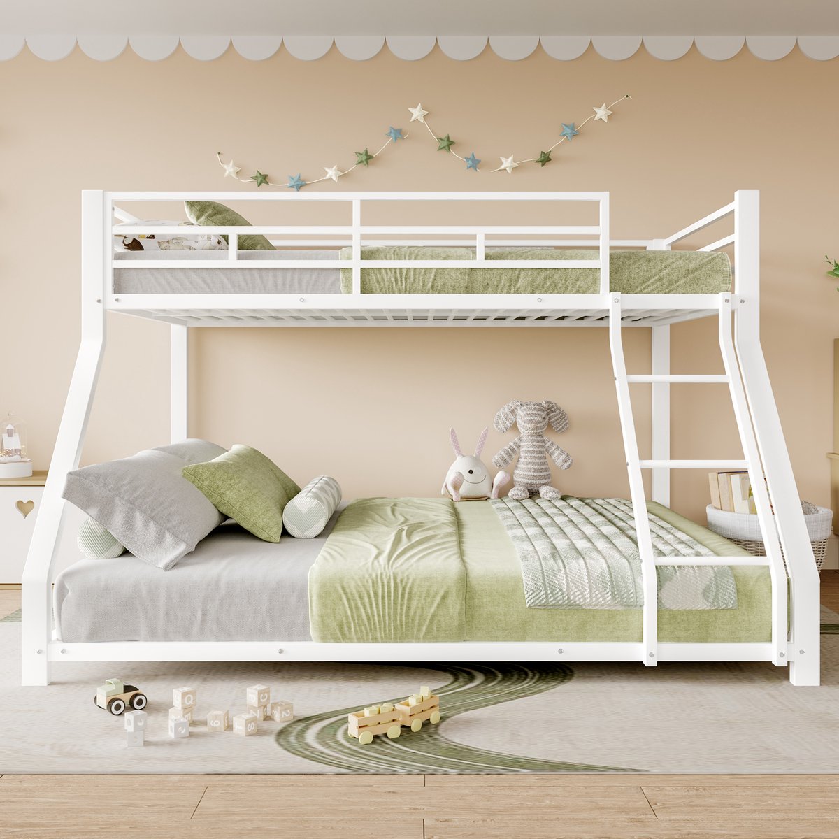 Stapelbed - 90x200 cm (140*200 cm) - reling - opstapje - en747 gecertificeerd - zonder matras - metaal - wit