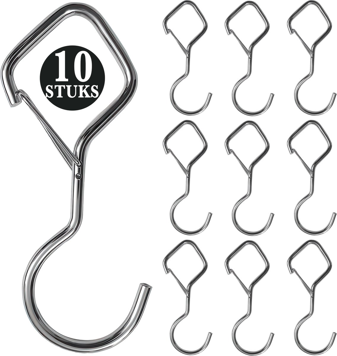 10 Stuks Zilver Metaal S Haken met Veiligheidssluiting - 10cm Lengte - Ophanghaken - Haakjes voor Keuken, Badkamer & Tuin - Kledinghangers - Jashaak Hangers - Handdoekhaakjes - Keukengerei Organizer Haak - Kapstok S-haken - Vleeshaken - Muurhaak