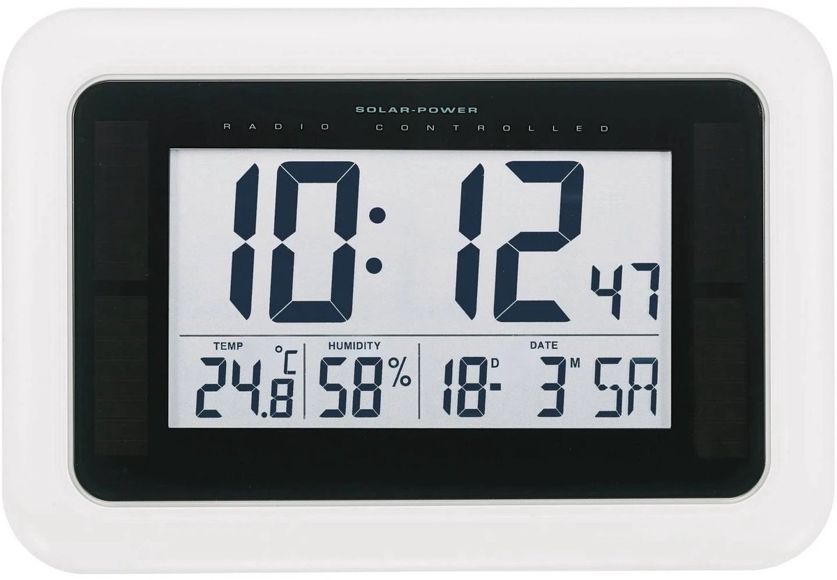 KW9101 Wandklok Solar, Zendergestuurd 280 mm x 190 mm x 23 mm Wit