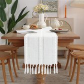 Gestreepte geweven tafelloper - Geborduurde geweven tafelloper met kwastjes - Bohemian Farmhouse Geweven gestreepte tafelloper - Voor feest, Kerstmis, keuken, diner, verjaardagstafeldecoratie - 33x183cm