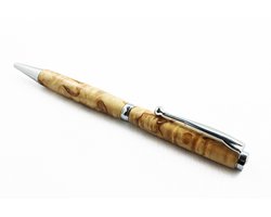 STB luxe premium (twist) balpen, handgemaakt, verchroomd metaal en MASUR berken hout, made in Holland