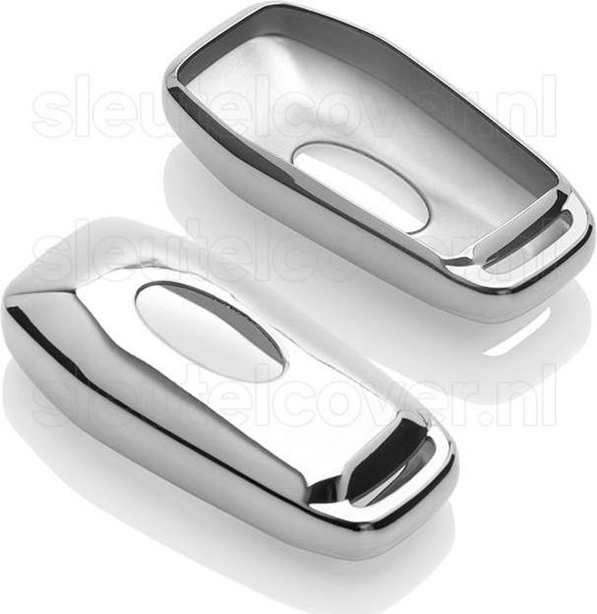 Autosleutel Hoesje geschikt voor Ford - SleutelCover - TPU Autosleutel Cover - Sleutelhoesje Chrome / Hoogglans Zilver