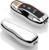 Autosleutel Hoesje geschikt voor Porsche - SleutelCover - TPU Autosleutel Cover - Sleutelhoesje Chrome / Hoogglans Zilver