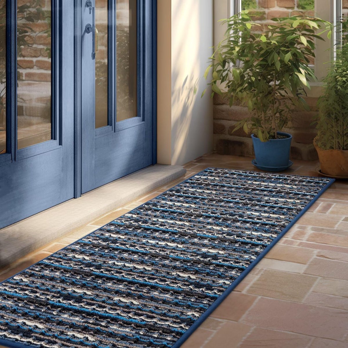 Unyqoos ® Premium Vuilopname Deurmat voor Binnengebruik, Antislip en Wasbaar, Geschikt voor Diverse Ingangen, 55 x 150 cm blauw