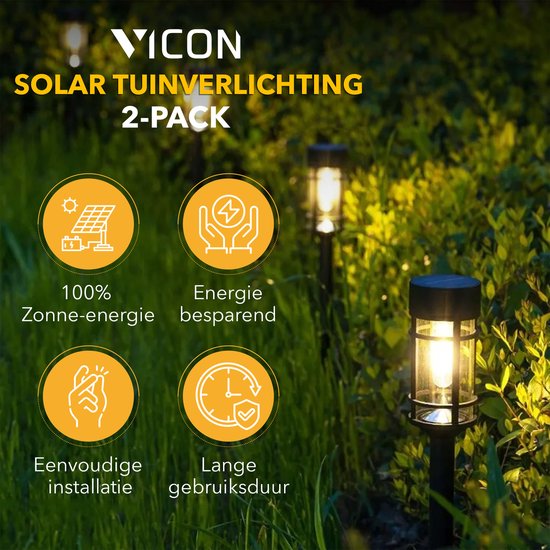 Vicon 2-pack solar tuinverlichting: 100% zonne-energie, energiebesparend, eenvoudige installatie.