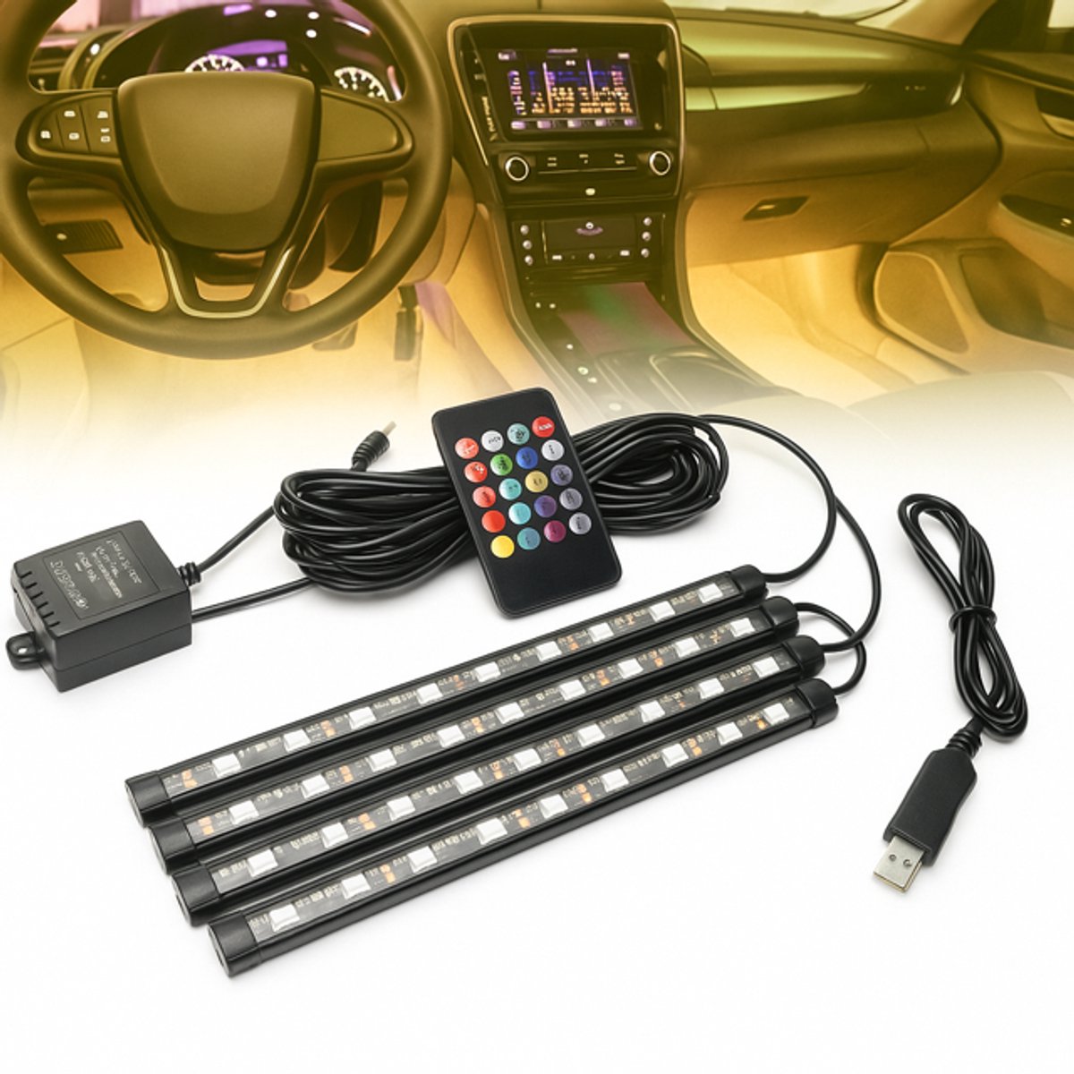 Vesta svr Auto Interieur Led Verlichting| Auto Led Verlichting | Auto Led Binnen Verlichting | Auto Sfeerverlichting | LED Verlichting met Afstandsbediening | LED Lamp Muziek |USB Variant | Sinterklaas Cadeau | Kerst