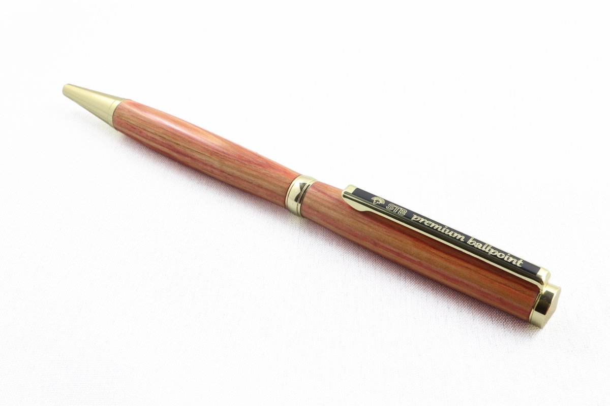 STB luxe premium (twist) balpen, handgemaakt, 24-karaats verguld en Braziliaans tulpen hout, made in Holland