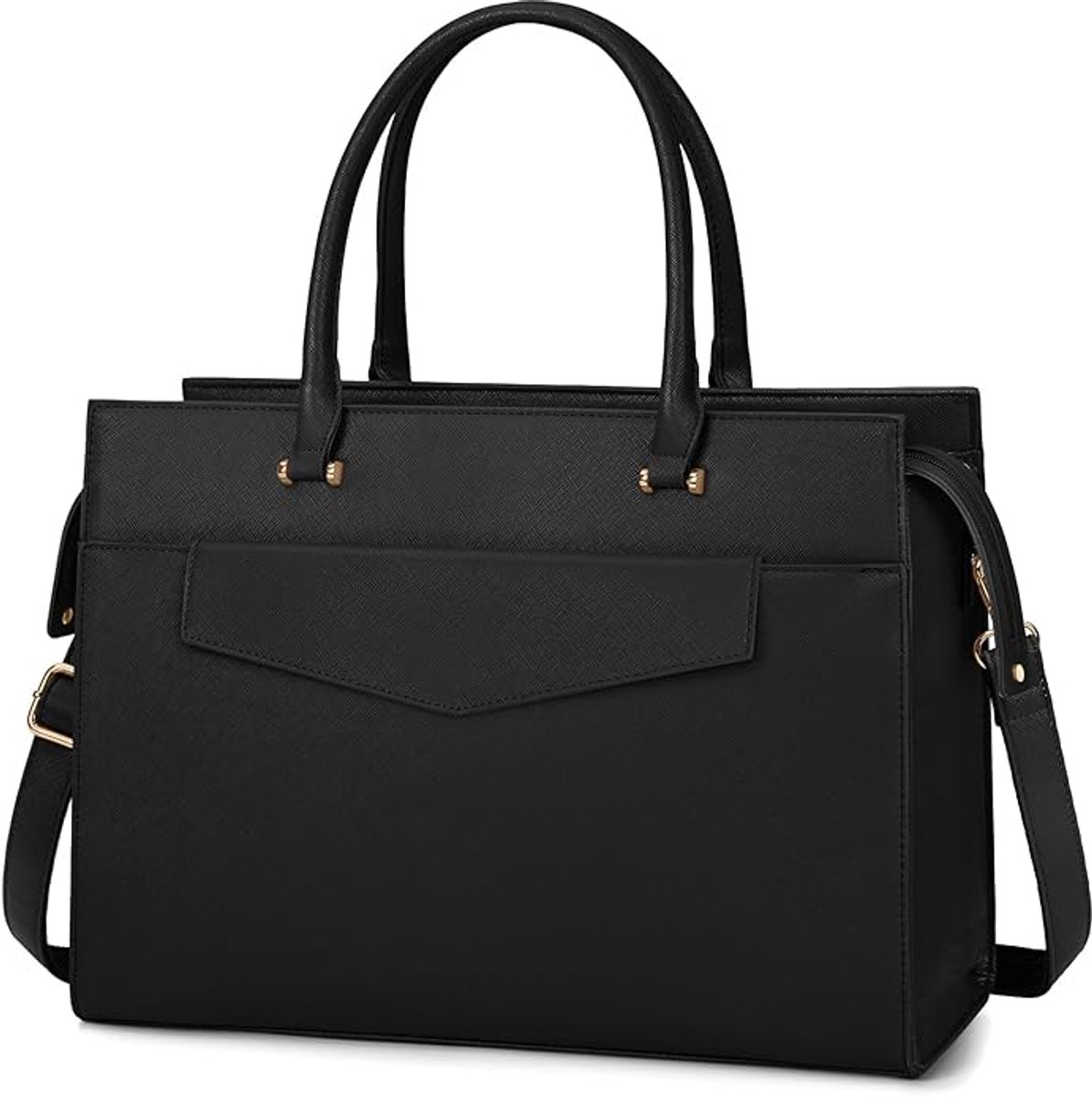 Famanu - Laptoptassen voor vrouwen 15,6 inch, dames draagtas, synthetisch materiaal designer laptop handtas, grote werktas met envelop, clutch tas voor kantoor en school, Kleur: Zwart