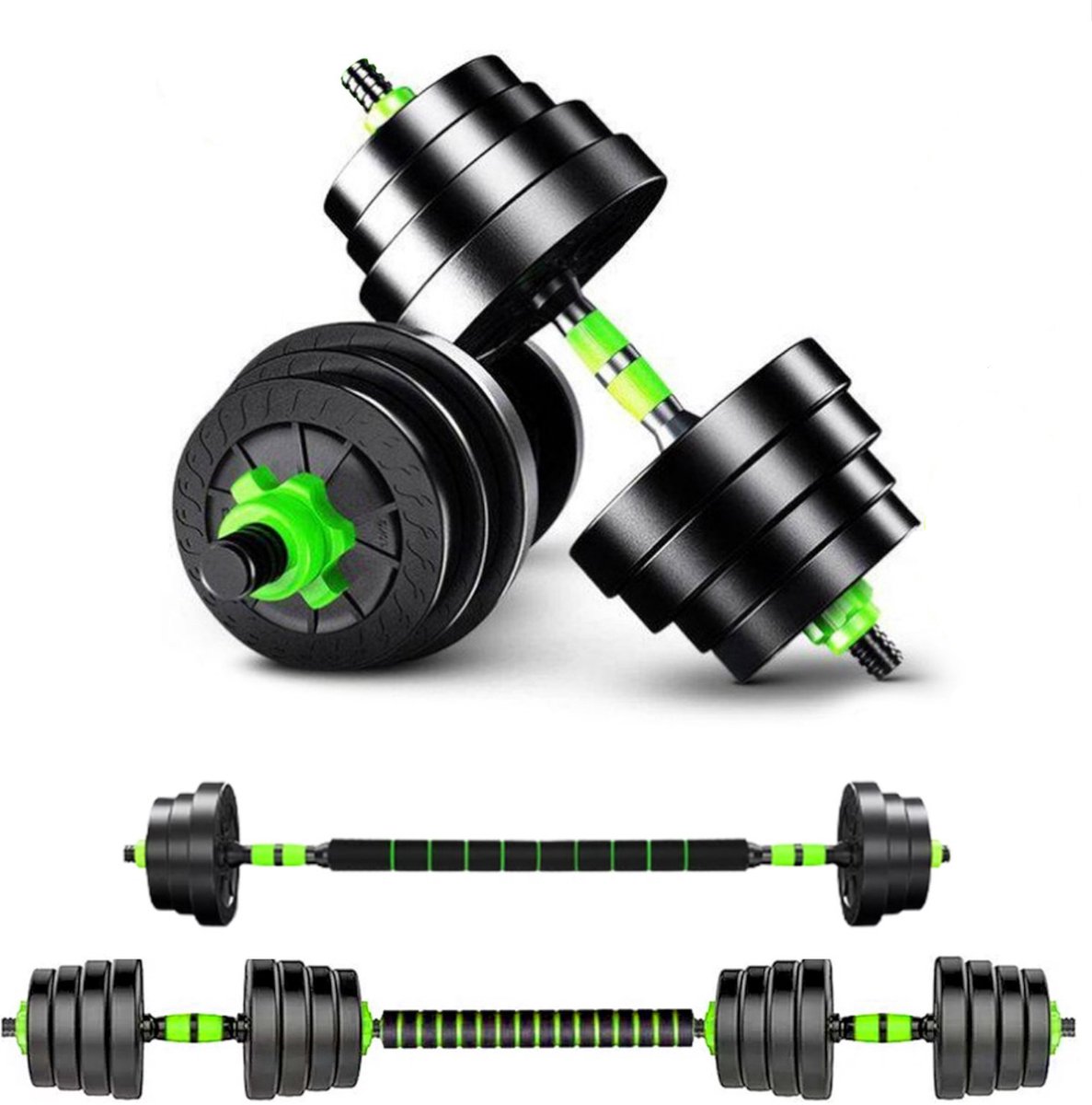 Viper Sports Verstelbare Dumbbell set tot 40kg - Halterset – 2-in-1 Gewichten – Gebruiksvriendelijke Fitness Stang – Home Gym – Krachttraining – Groen