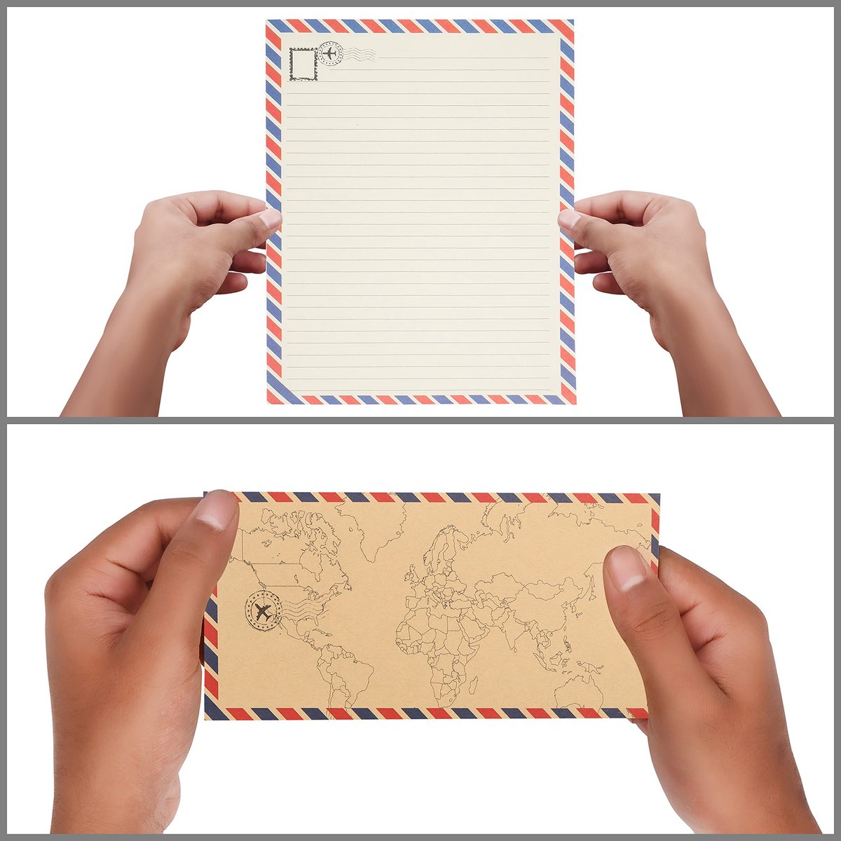 Belle Vous Set 72 Pièces Papier Lettre Vintage Avec Enveloppes – 48 Feuilles 120g/m² + 24 Enveloppes, Idéal Correspondance, Invitations, Remerciements