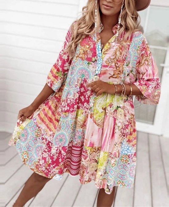 Estee Brown MIDI SHIRT Spring 2025 DRESS WVN-Red- Dames Jurk - Maat One size