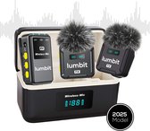 Lumbit® Pulse Pro - Draadloze Microfoon - Lavalier Microfoon - Dasspeld Microfoon met Oplaadcase - Microphone - Podcast - USB-C/Lightning/Aux - 48kHz - 120M Bereik - Plug & play - 2 Stuks - Incl. Windkapjes