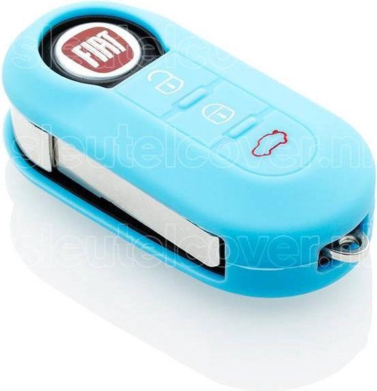 Autosleutel Hoesje geschikt voor Fiat - SleutelCover - Silicone Autosleutel Cover - Sleutelhoesje Lichtblauw