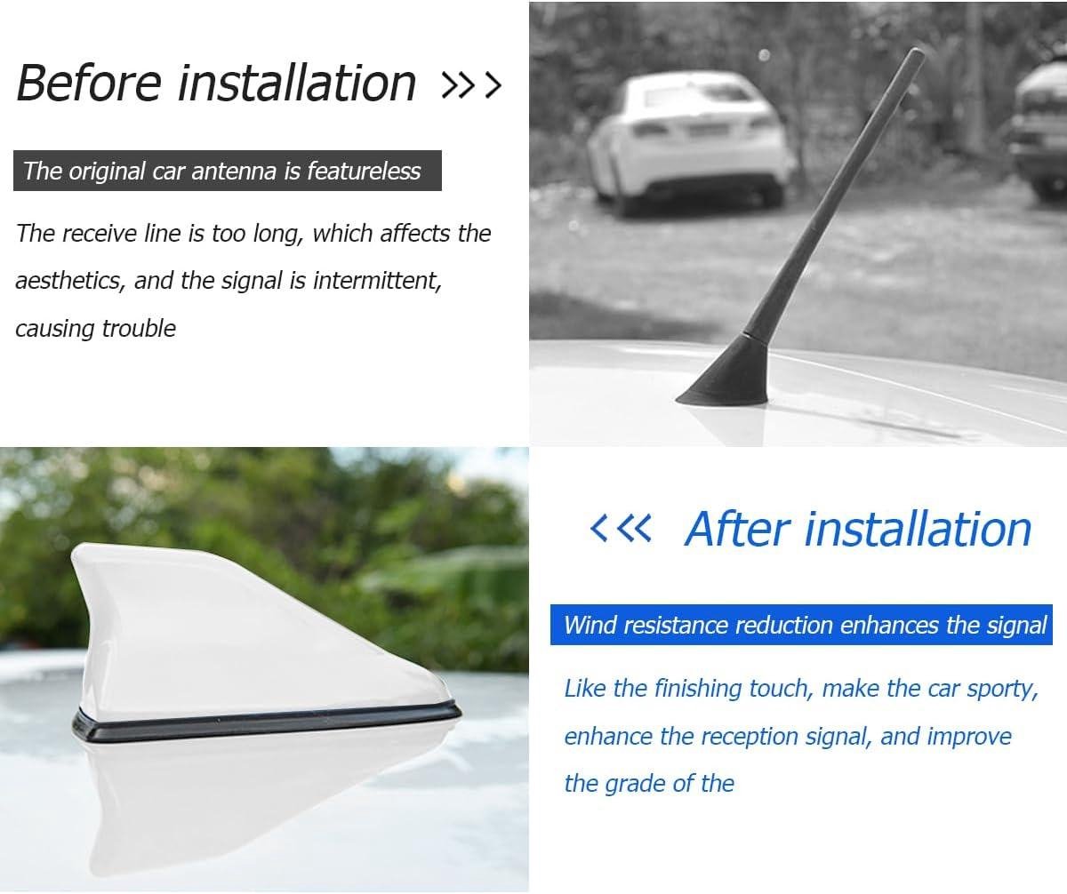 Possbay Haaienvin-antenne voor auto, universele AM FM radiosignaal voor Auto, SUV, vrachtwagen, bestelwagen, met zelfklevende basis (zilver