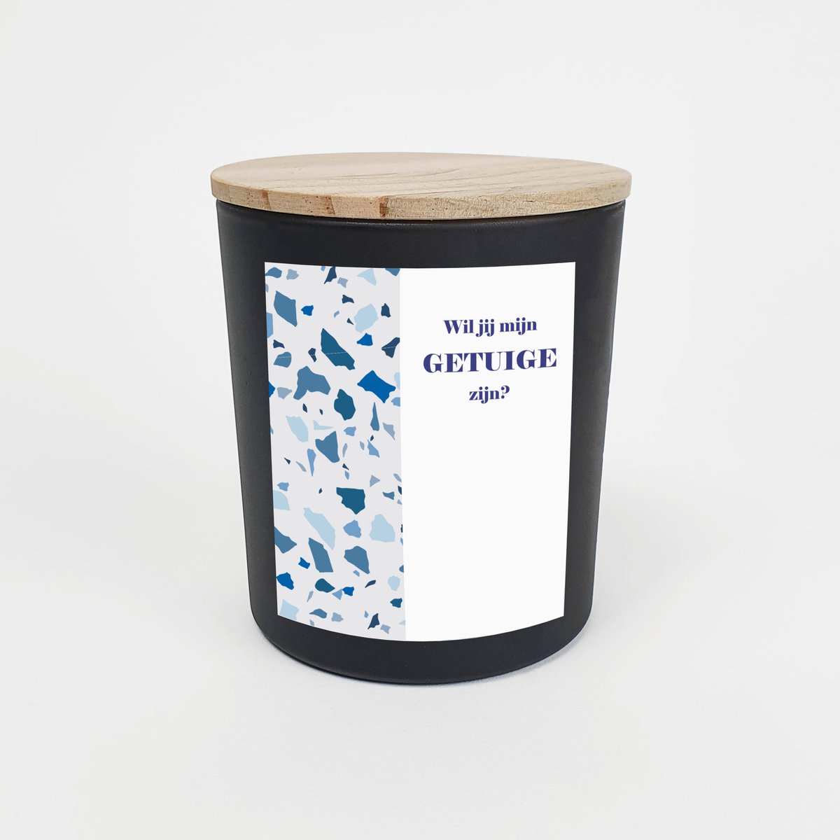 Geurkaars in glas - Getuige vragen - Wil jij mijn getuige zijn - Geurkaarsen geschenkset - Geurkaars - ZWART - Blue terrazzo design