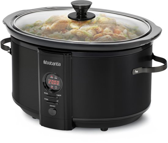 Brabantia Slowcooker - 6.5 Liter - 320 Watt - Warmhoudfunctie - Keramische Binnenpan - Zwart - BBEK1083MB