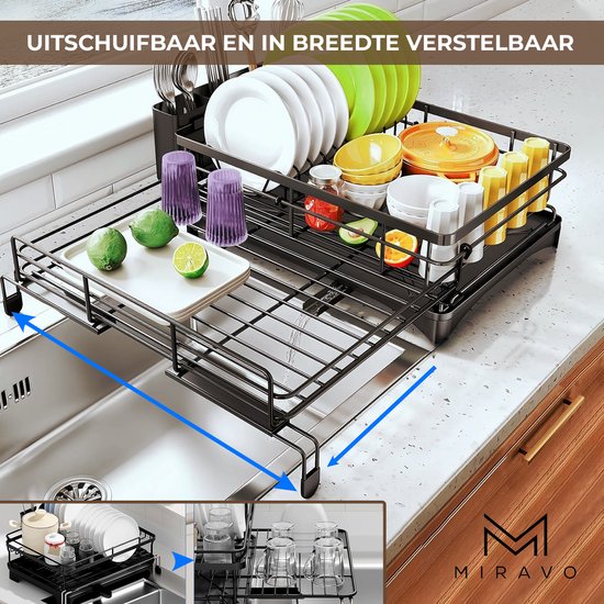 Afdruiprek, Afdruiprek, Roestvrij Aluminium, Uitbreidbare Afdruipbak 53