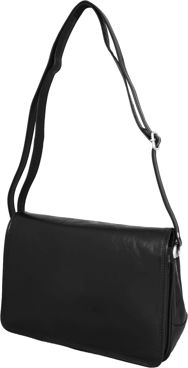 Leather Design Schoudertas met Overslag Zwart