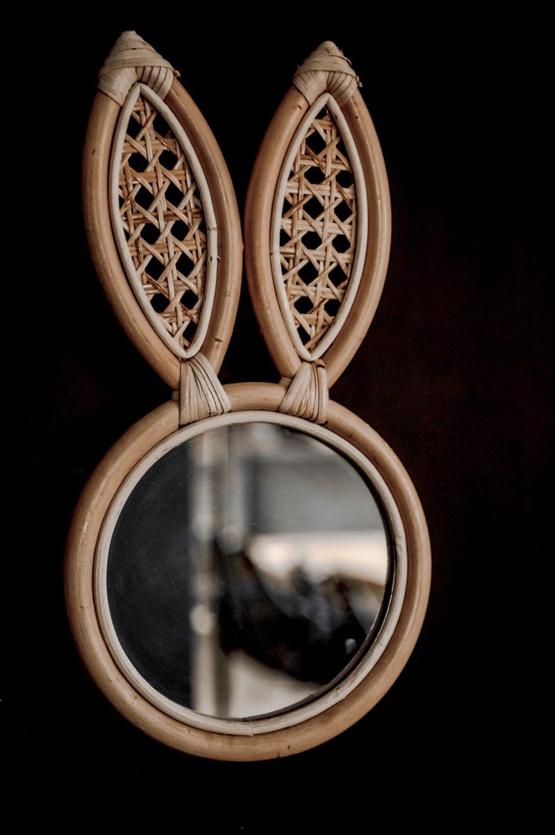 Monnarita Bunny - Rattan Spiegel - Handgemaakt - Ronde Vorm