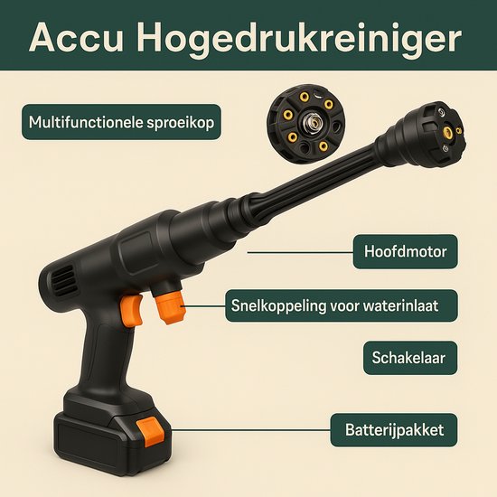 Draadloze Hogedrukreiniger - 7-in-1 Design - 160 bar - Auto & Terrasreiniger - Hogedrukspuit - 21V Accu - Draagbare mobiele reiniger van Merkloos	 — afbeelding 4