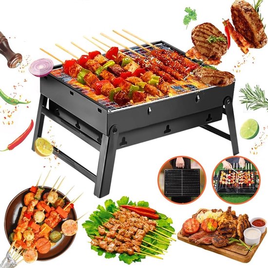 SMH LINE® Opvouwbaar Houtskool BBQ - Opvouwbare en Draagbare Barbecue - Incl. Vuurschaal en Grillrooster - 36x27x20cm (LxBxH) - Tafelbarbecue