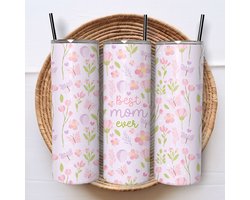 Creasowl® - Best Mom Ever - Tumbler - Drinkbeker - Isolatiebeker - Koffiebeker - Drinkfles - Thermosbeker - 600ml - Warme en koude dranken - Anti lek dop - Ijzeren rietje - schoolbeker - To go beker - Volwassenen - Moederdag