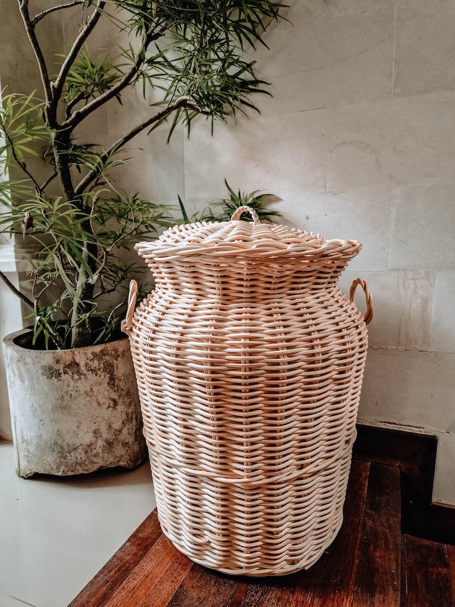 Monnarita Oriana A Serie - Rattan Mand - Handgemaakt - Inclusief Deksel - Warm Natuurlijke Kleur