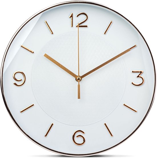 Family Pound - Horloge murale silencieuse 25 cm - Wit / Or - HSM004 - Klok