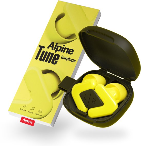 Alpine Tune Oordopjes Festival - Concert Oordopjes met Geluidsdemping - Hifi Geluidskwaliteit - 19dB Gehoorbescherming met Helder Geluid - 4 Maten Oordoppen - Voor Concerten, Feesten, Raves & Clubs - Geel