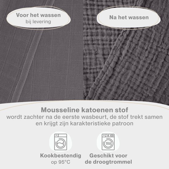 Laleni Hydrofiele Doeken - 100% Katoen - Mousseline - 70x70cm - Antraciet - Set van 10 van Merkloos — afbeelding 2