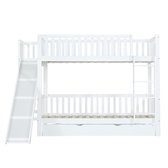 Bol.com Stapelbed 90x200/190cm met uitschuifbed kinderbed met veiligheidshekje met glijbaan en planken met 4-traps rechte ladder... aanbieding