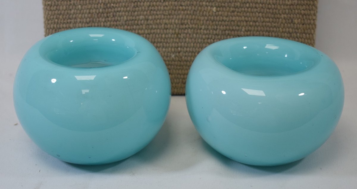 PTMD - 2 stuks - vaas - bol - blauw - glas - H9 x Ø 14 cm - vaasjes - 2 stuks - zomervaas -