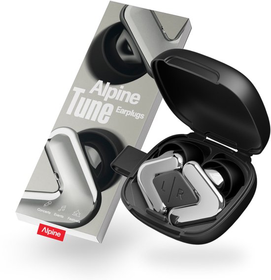 Alpine Tune Festivaloordoppen - Muziekoordoppen met Geluidsdemping - Hifi Geluidskwaliteit - 19dB Gehoorbescherming met Helder Geluid - 4 Maten Oordopjes - Voor Festivals, Feesten, Raves & Clubs - Zilver