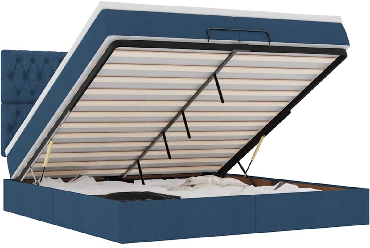 vidaXL - Ottoman - bed - met - matrassen - en - LED's - 200x200cm - stof - blauw