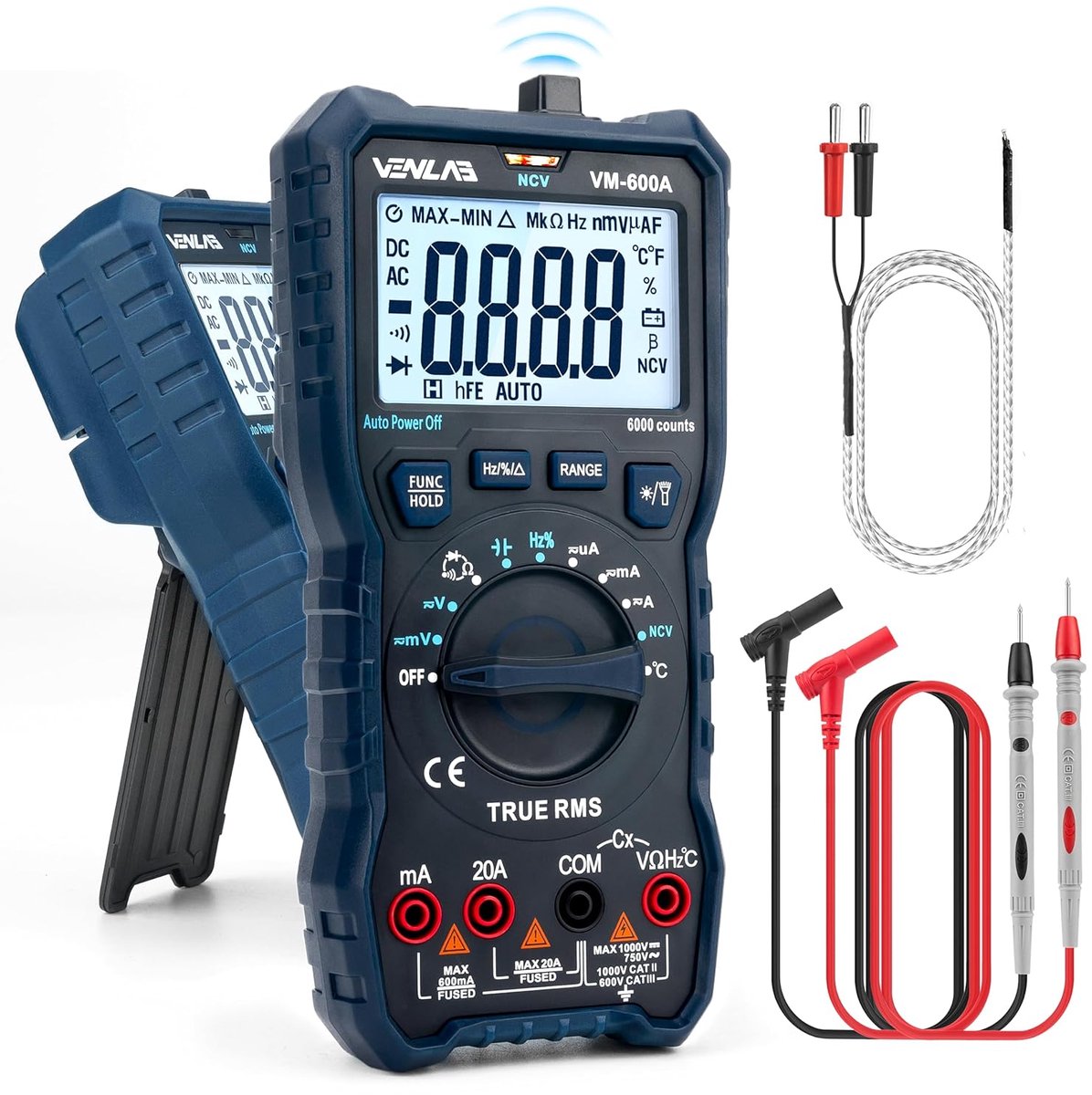 Digitale Multimeter TRMS 6000 Tellingen - Voltmeter voor AC/DC Spanning, Stroom, Weerstand en Temperatuurmeting