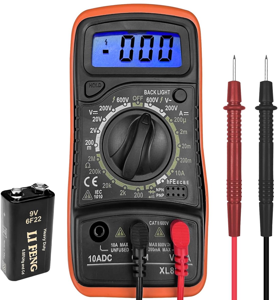 Digitale multimeter met LCD-achtergrondverlichting - Professionele ampèremeter, voltmeter & ohmmeter voor AC/DC metingen