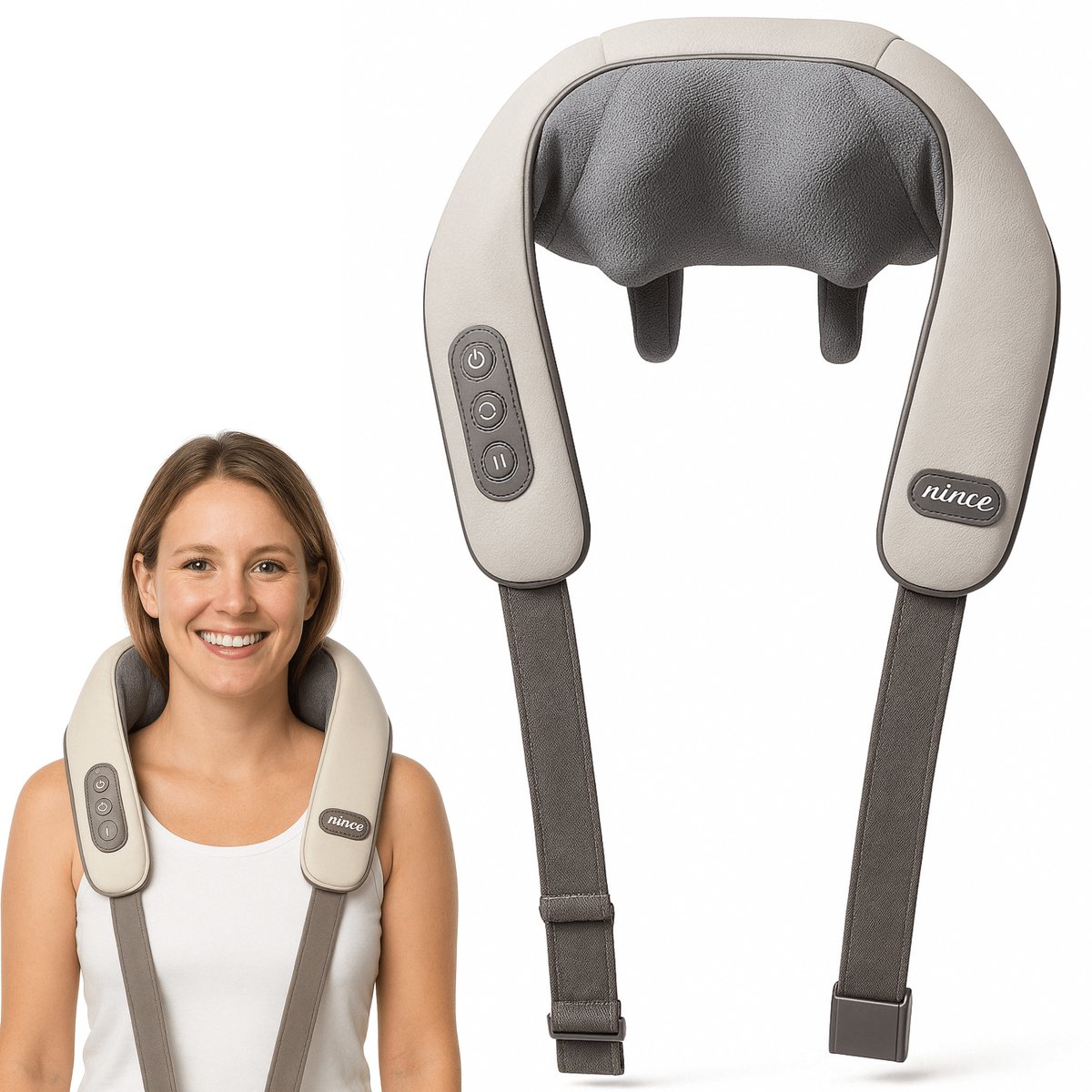Nince - Nekmassage - Shiatsu Massagekussen - Elektrisch Nekmassage Apparaat - Nek en Schouder - Infrarood