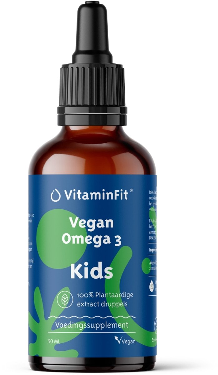 Goedkoopste VitaminFit Vegan Omega 3 Kinder Druppels - 100 Natuurlijk & Plantaardig - 50 ML - Rijk aan DHA en EPA - Vloeibaar - Visvrij!