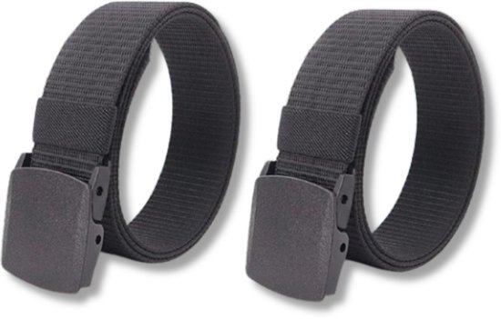 2 Stuks ZWARTE CEINTUREN/BROEKSRIEMEN, Schuifgesp in kunststof, Maximale Lengte 130CM, Unisex, Heel Praktisch voor Veiligheidscontroles