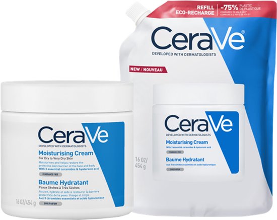 CeraVe hydraterende crème pot, navulzak en kleine pot.